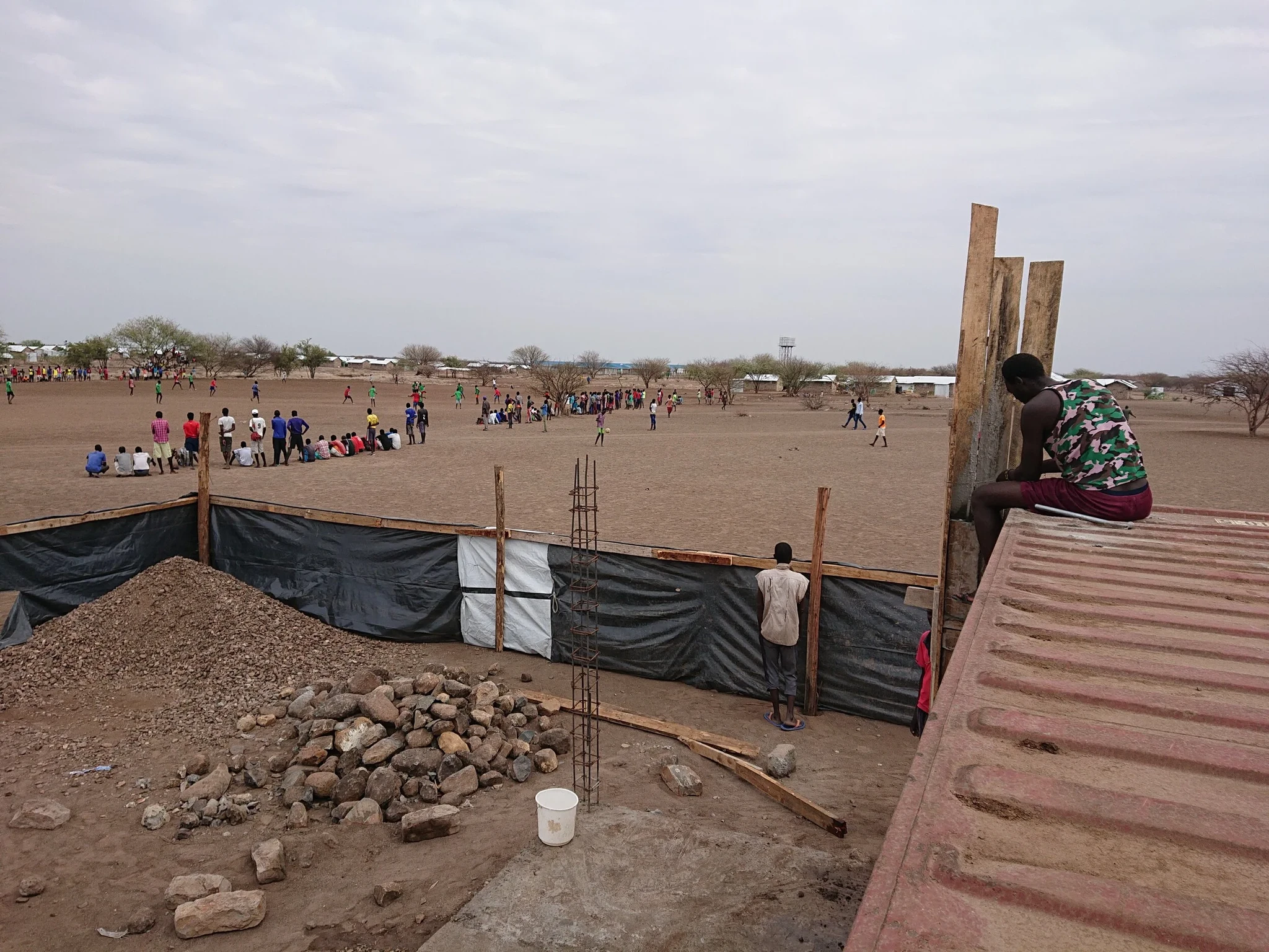 columns in progress with view on the soccer field